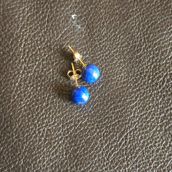Lapiz Lazuli & 10K gold ball stud earrings, vintage. - Picture 2 of 6